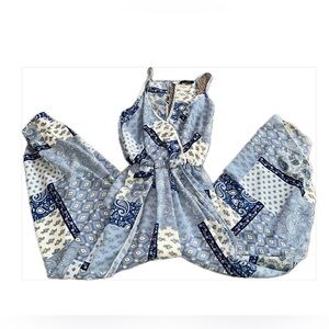 Scobe Women’s Light Blue Patchwork-Print Sleeveless Jumpsuit